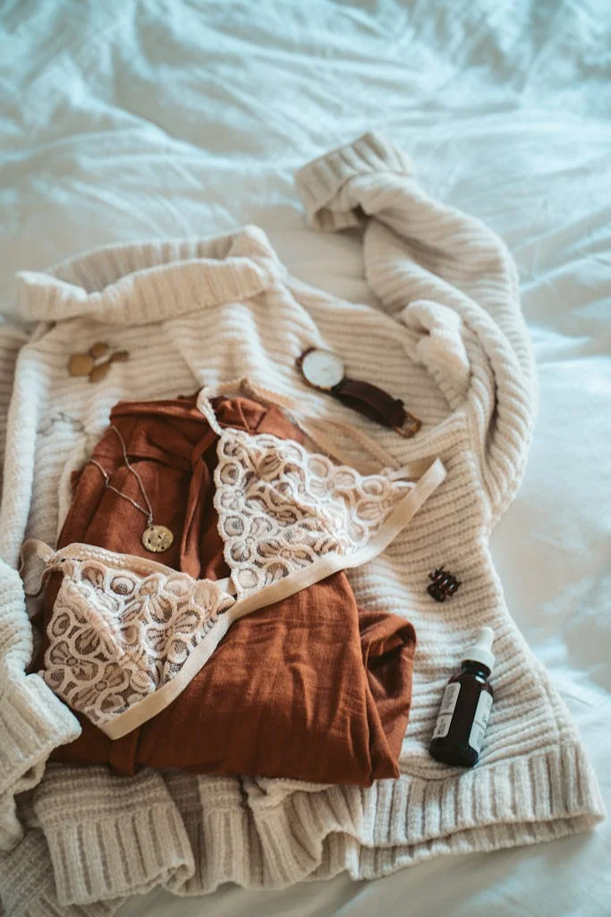 Brown and White Floral Panty on White Textile
